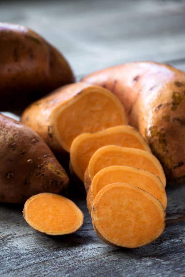 Sliced sweet potatoes.