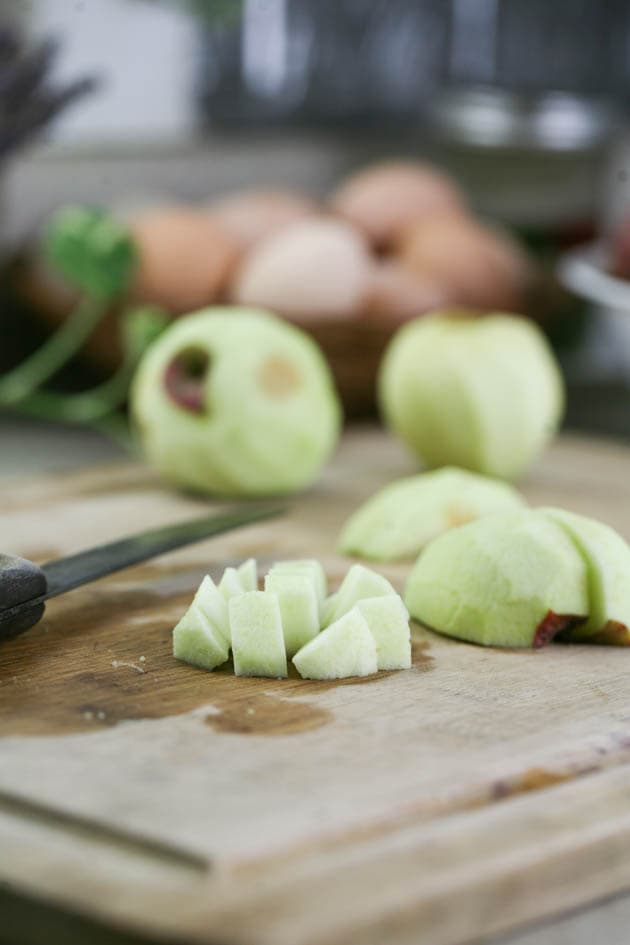 Dicing the apples. 