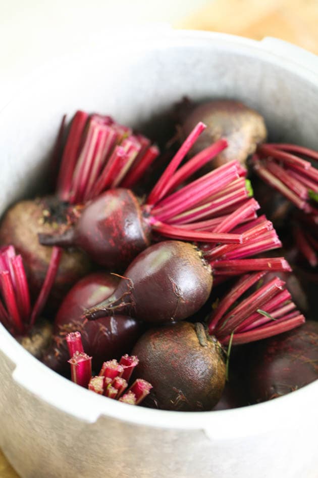 Fresh beets in the pressure cooker. 
