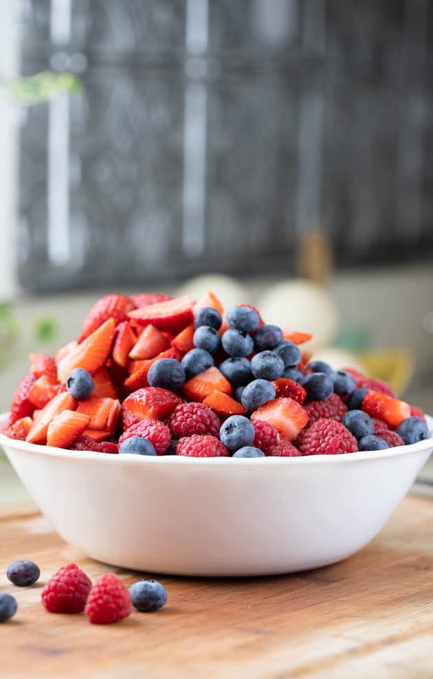 A bowl of fresh mixed berries for jam