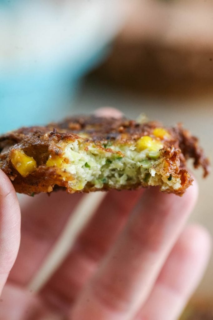 How zucchini and corn fritters look inside. 