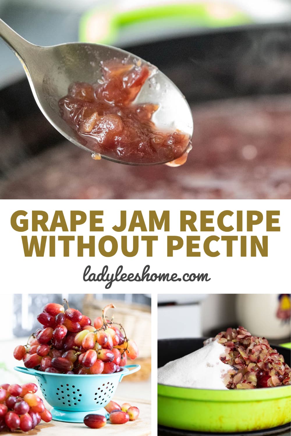 This grape jam recipe is simple to make. It uses seedless grapes that are easy to find, less sugar, and no store-bought pectin. This simple grape jam recipe without pectin is also very easy to can and is a great way to preserve grapes! 