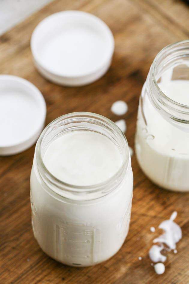 Homemade yogurt in jars. 