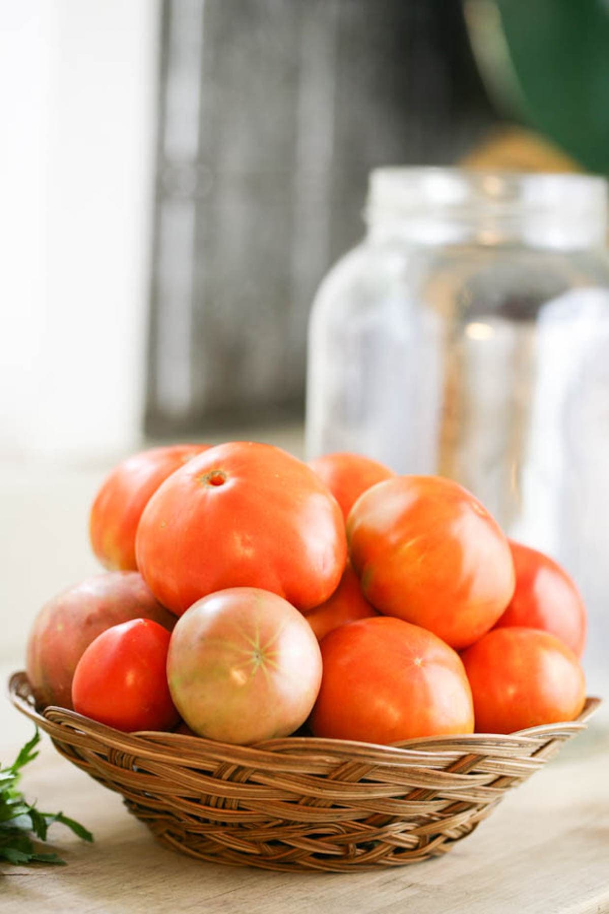 A basket of tomatoes.