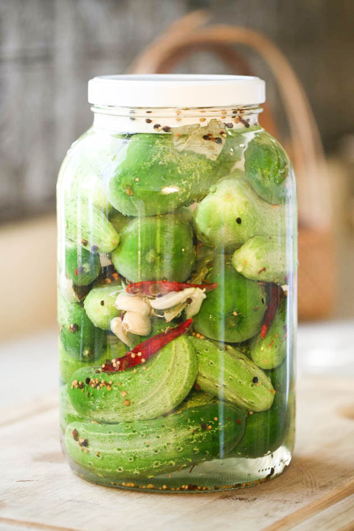 A jar of Israeli pickles or in other words, fermented cucumbers. 