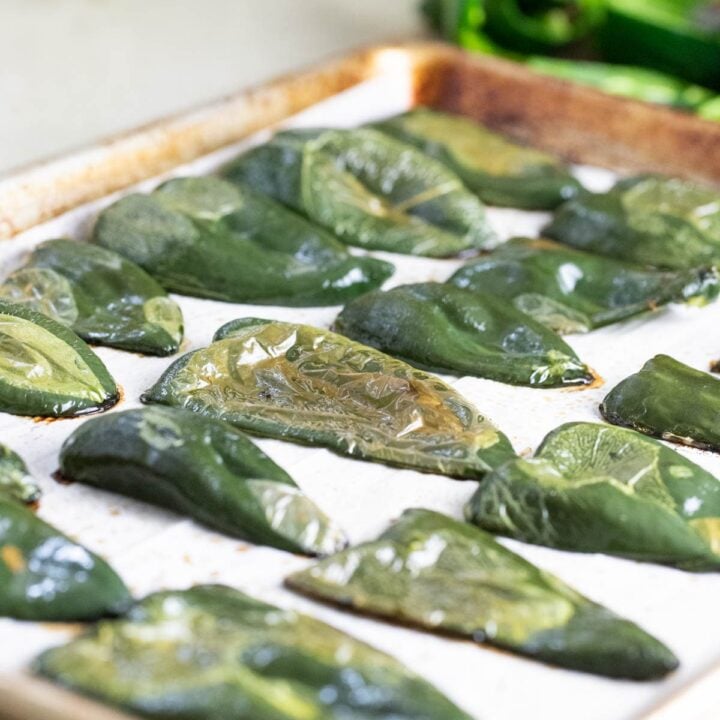 roasted poblanos out of the oven