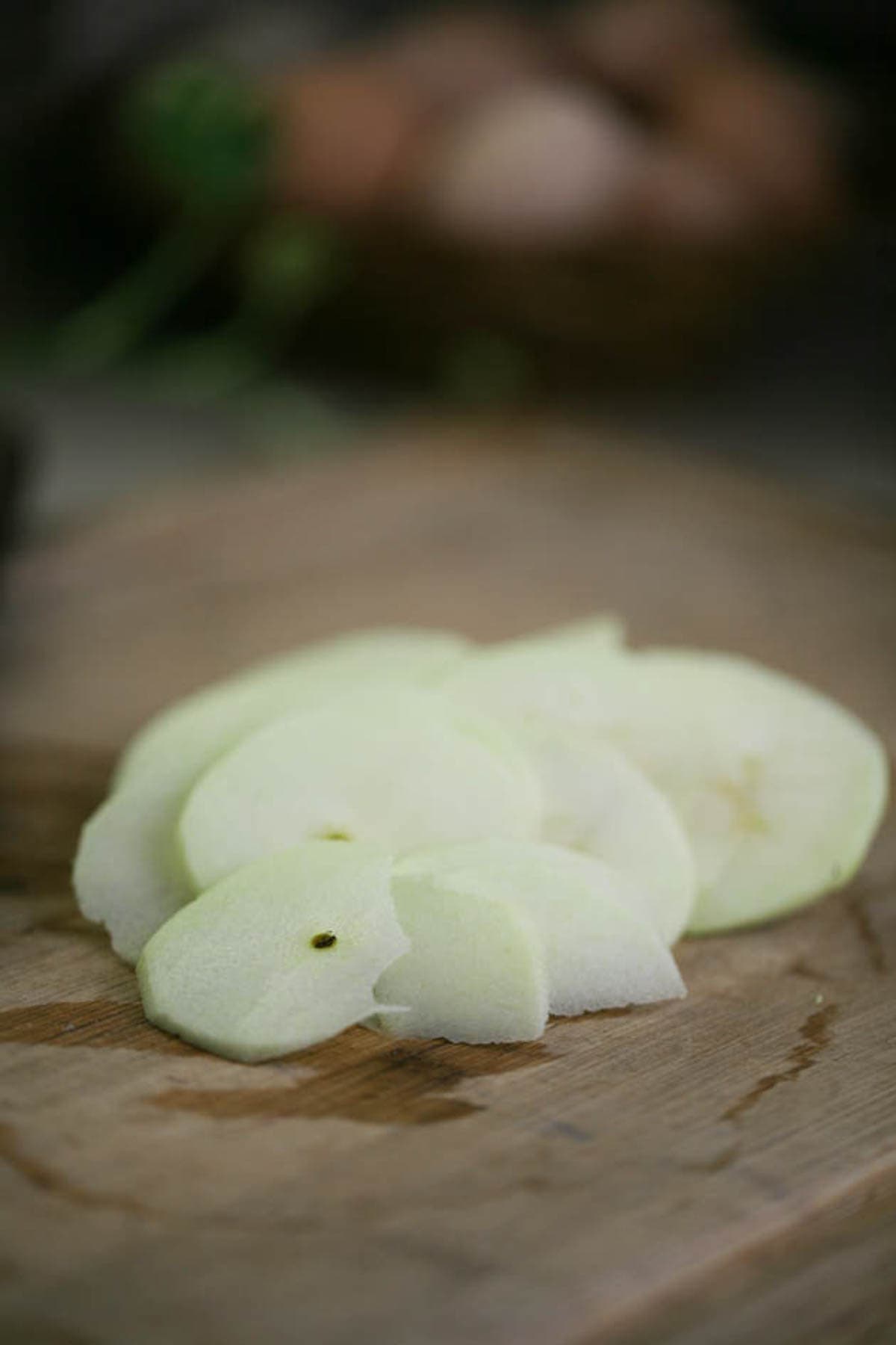 Apples sliced and peeled. 