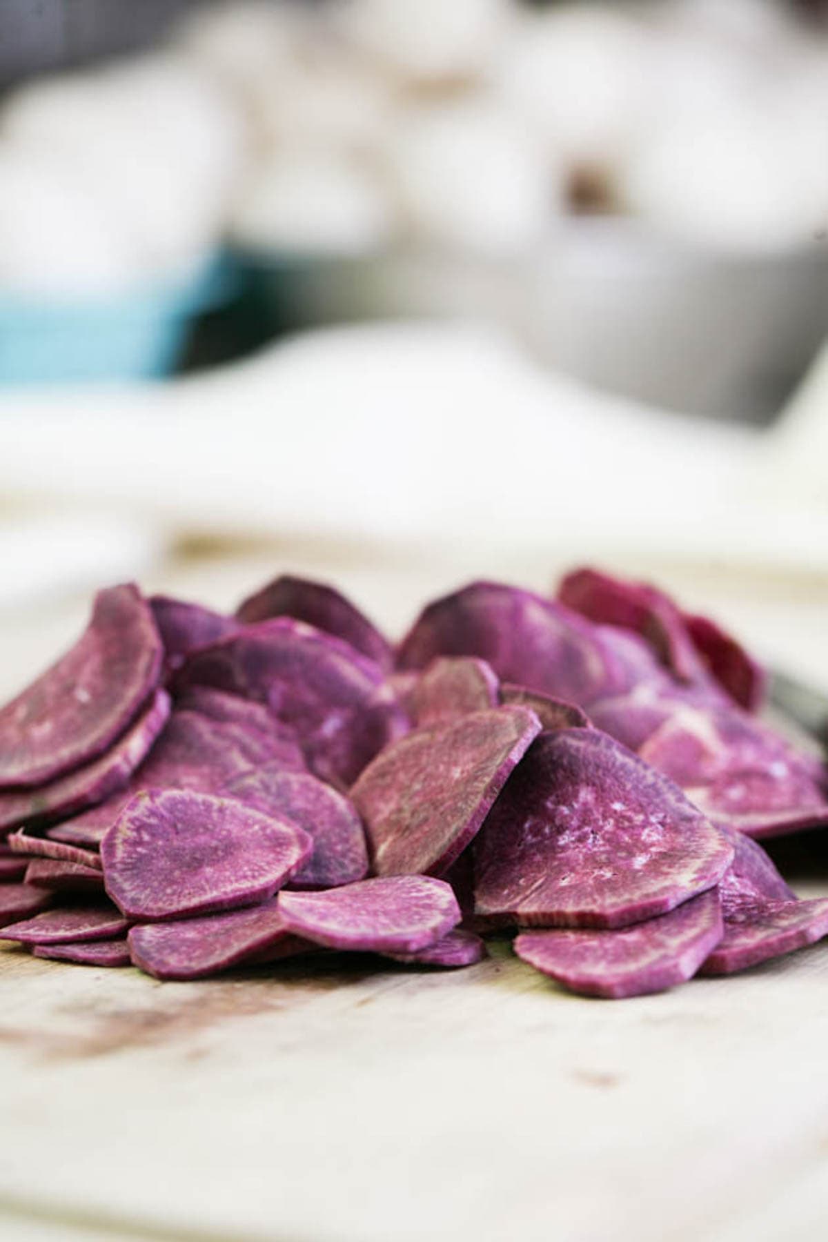 slicing the potato into chips