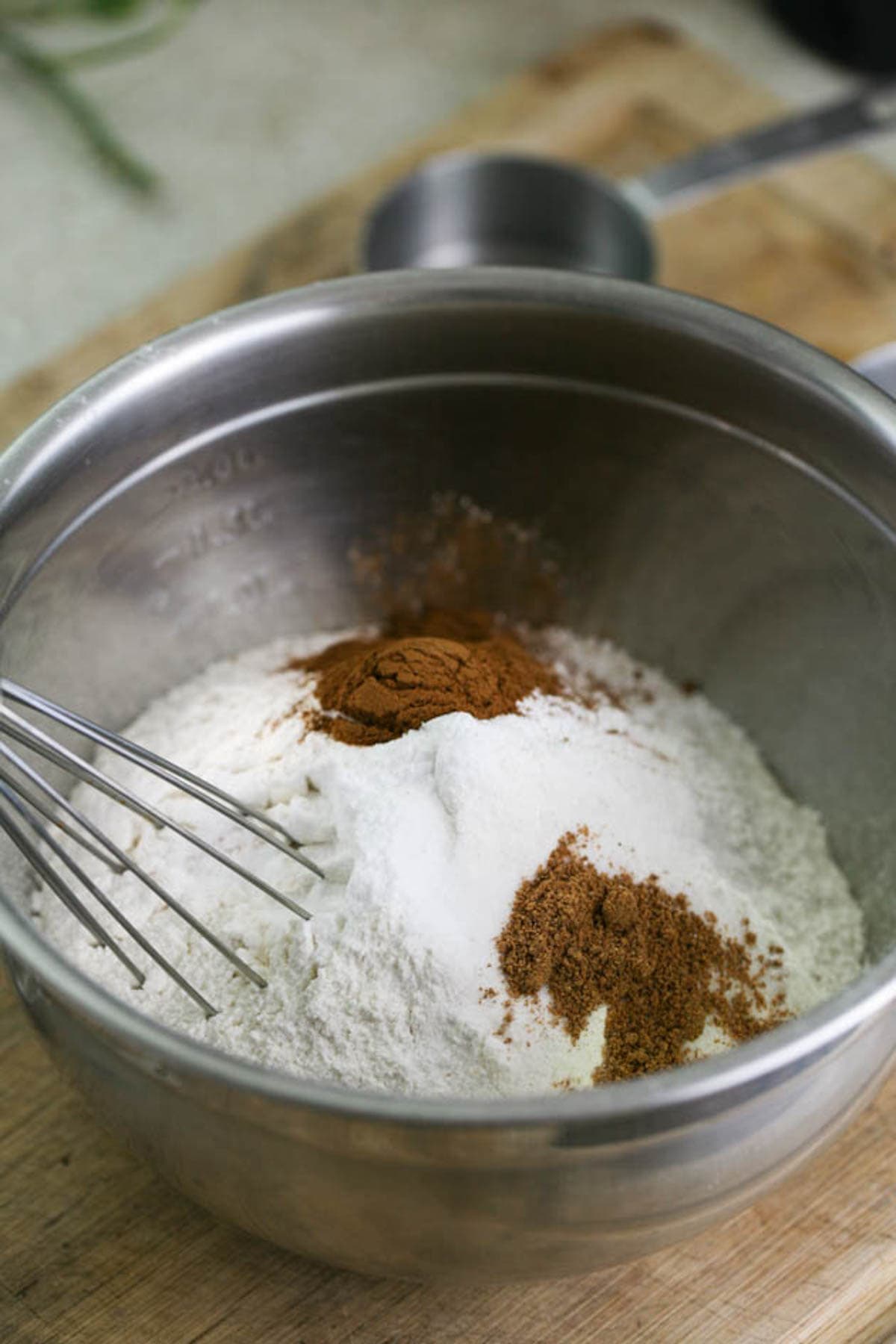 Mixing dry ingredients in a bowl. 