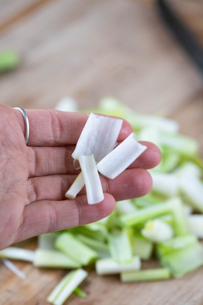 separating the white parts of the green onions