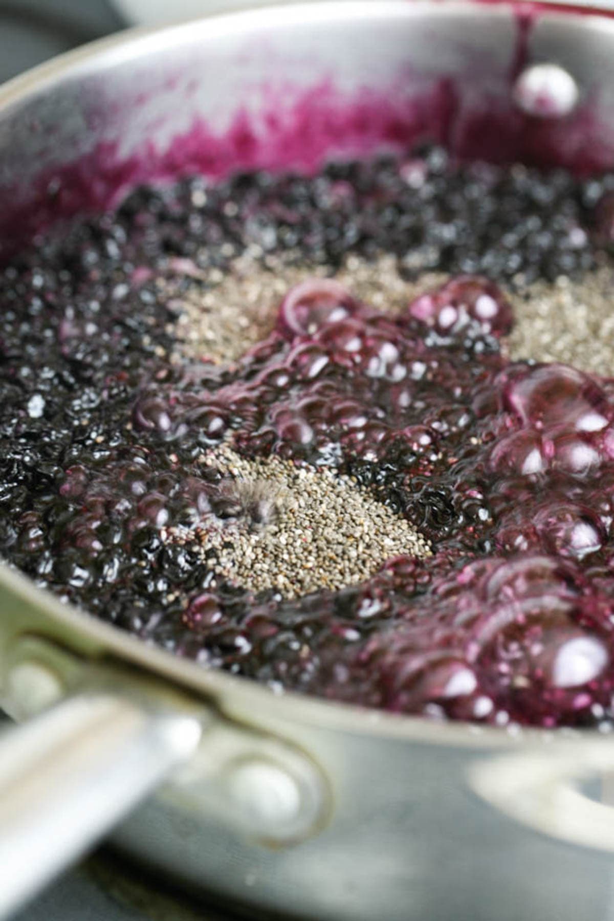 chia seeds in blueberry jam