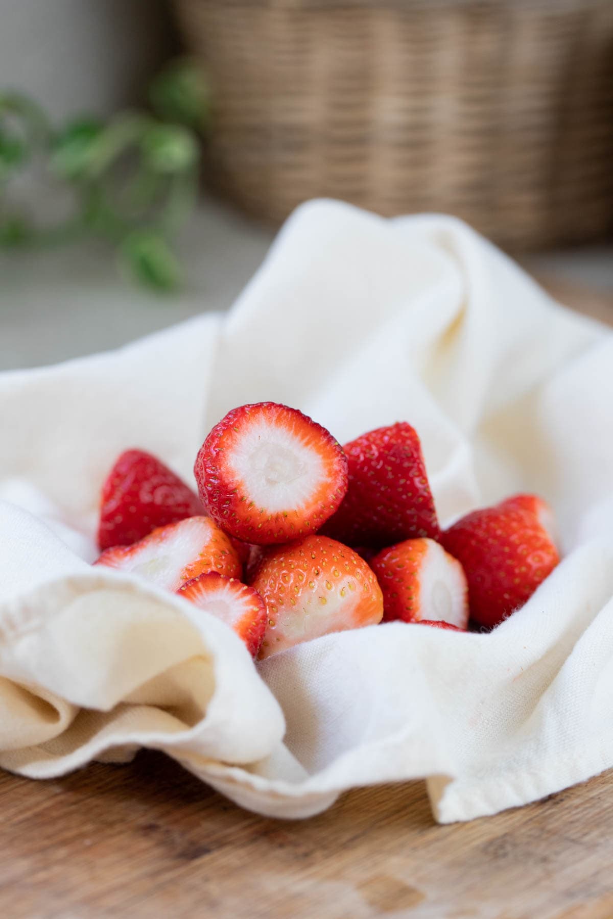 drying the strawberries with a towel