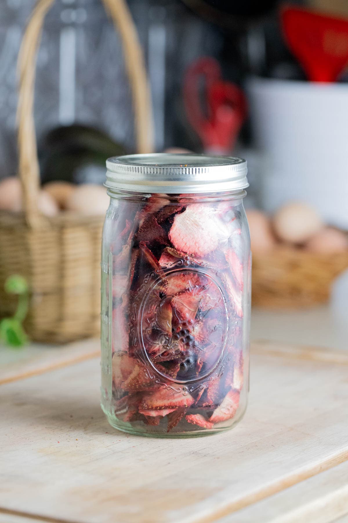 a jar of dry strawberries