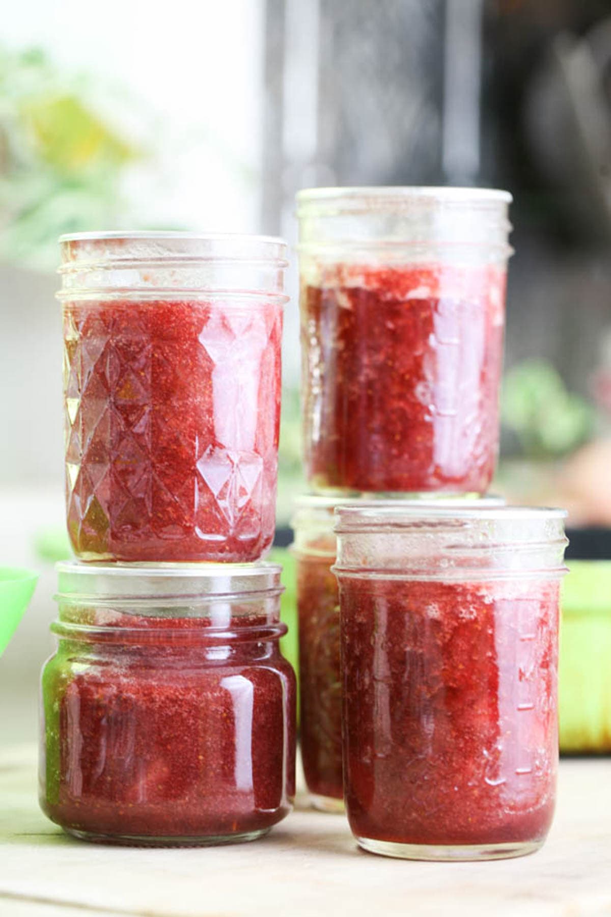low sugar strawberry jam ready for storage