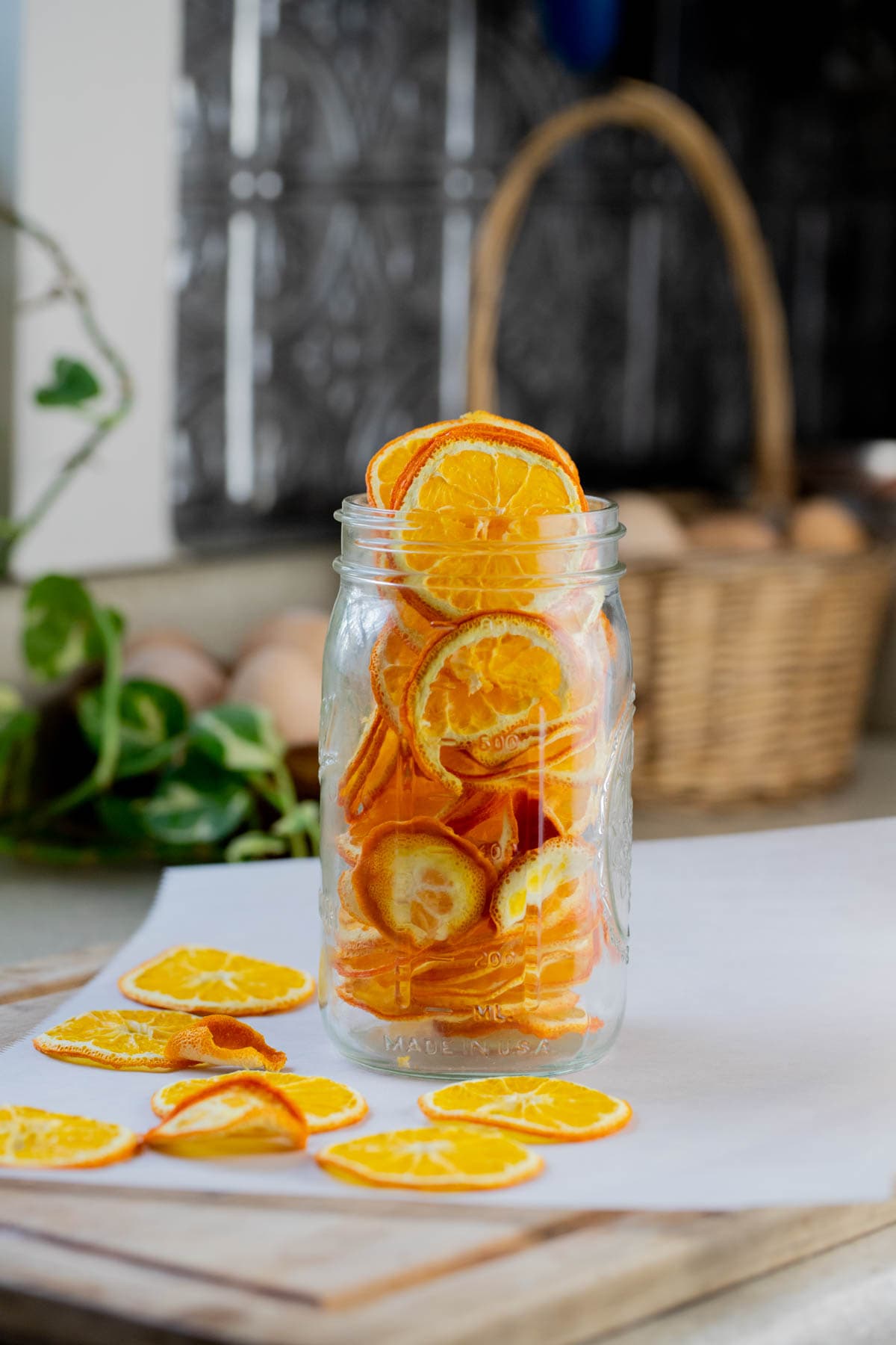 dehydrated orange slices in a jar