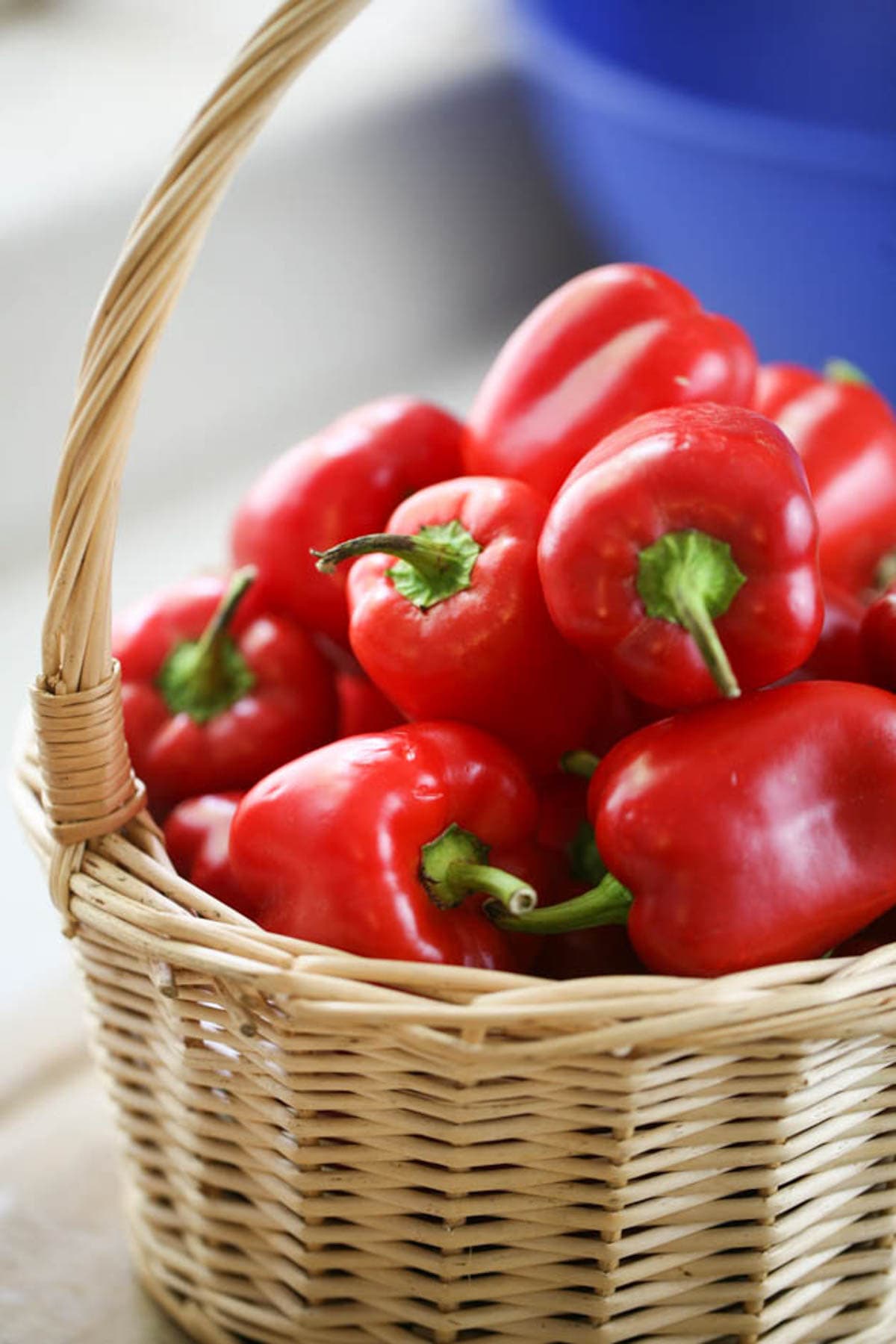 a basket of fresh bell peppers