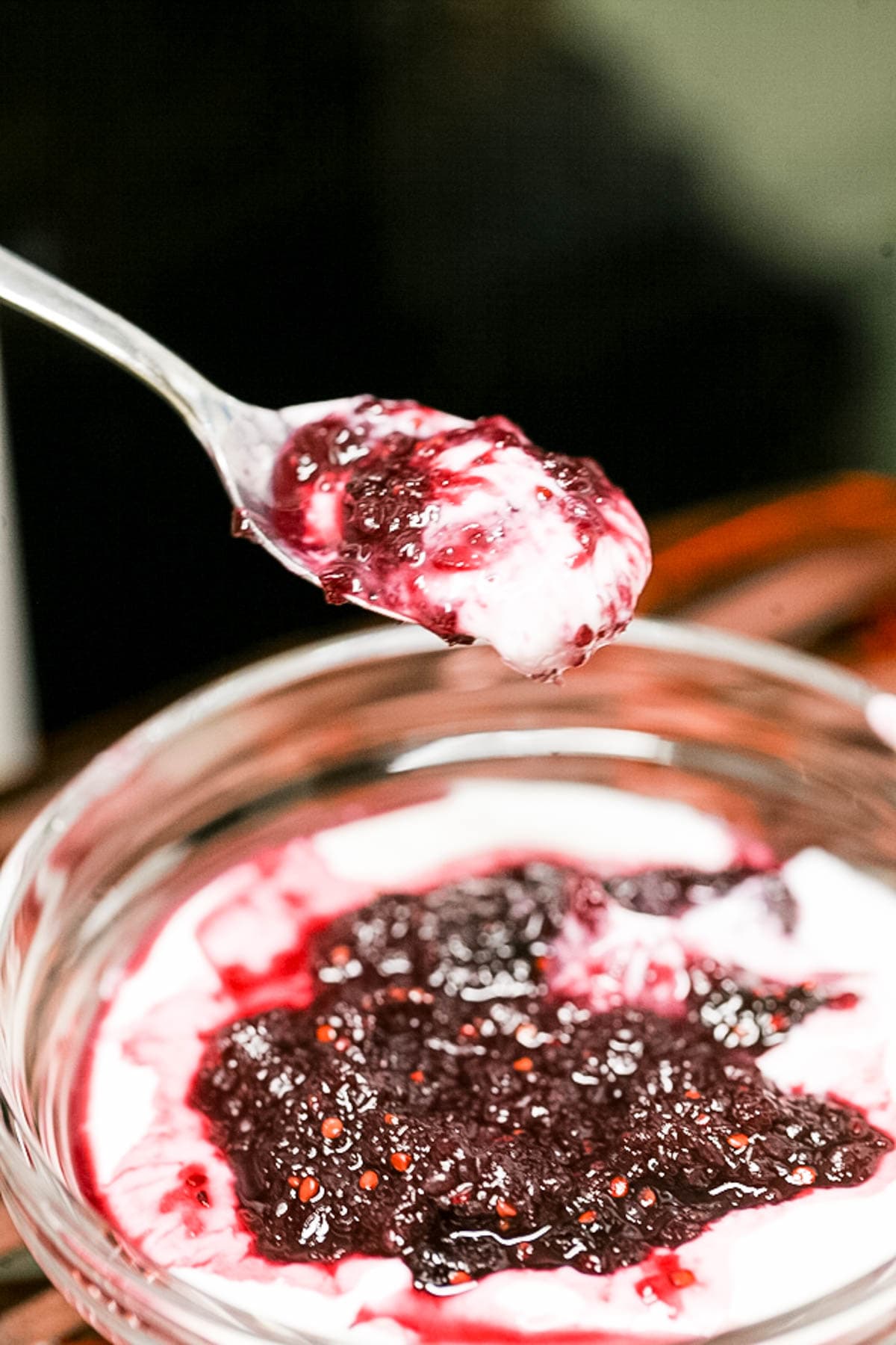 serving mulberry jam with sour cream