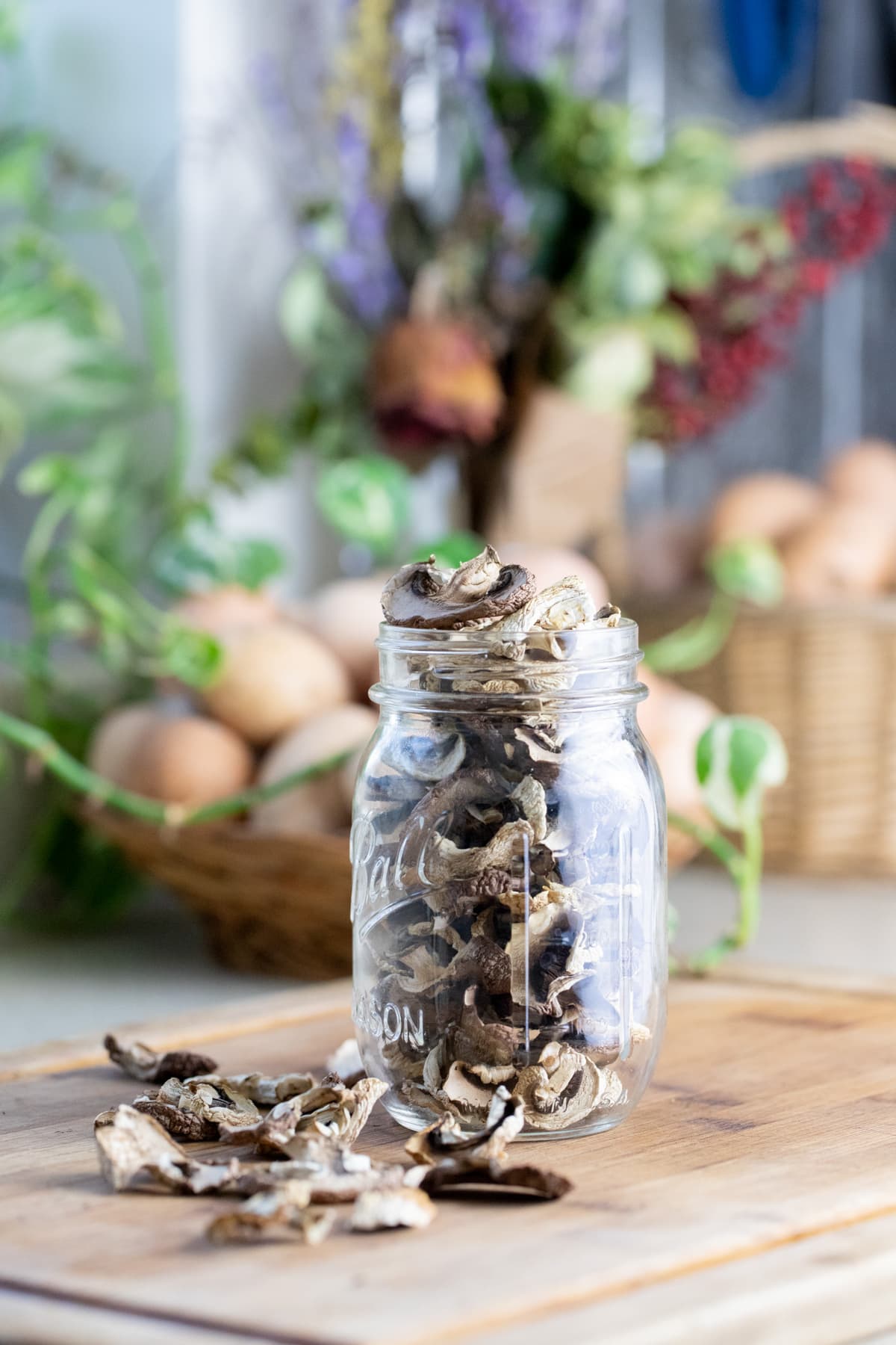 dehydrated mushrooms in a jar