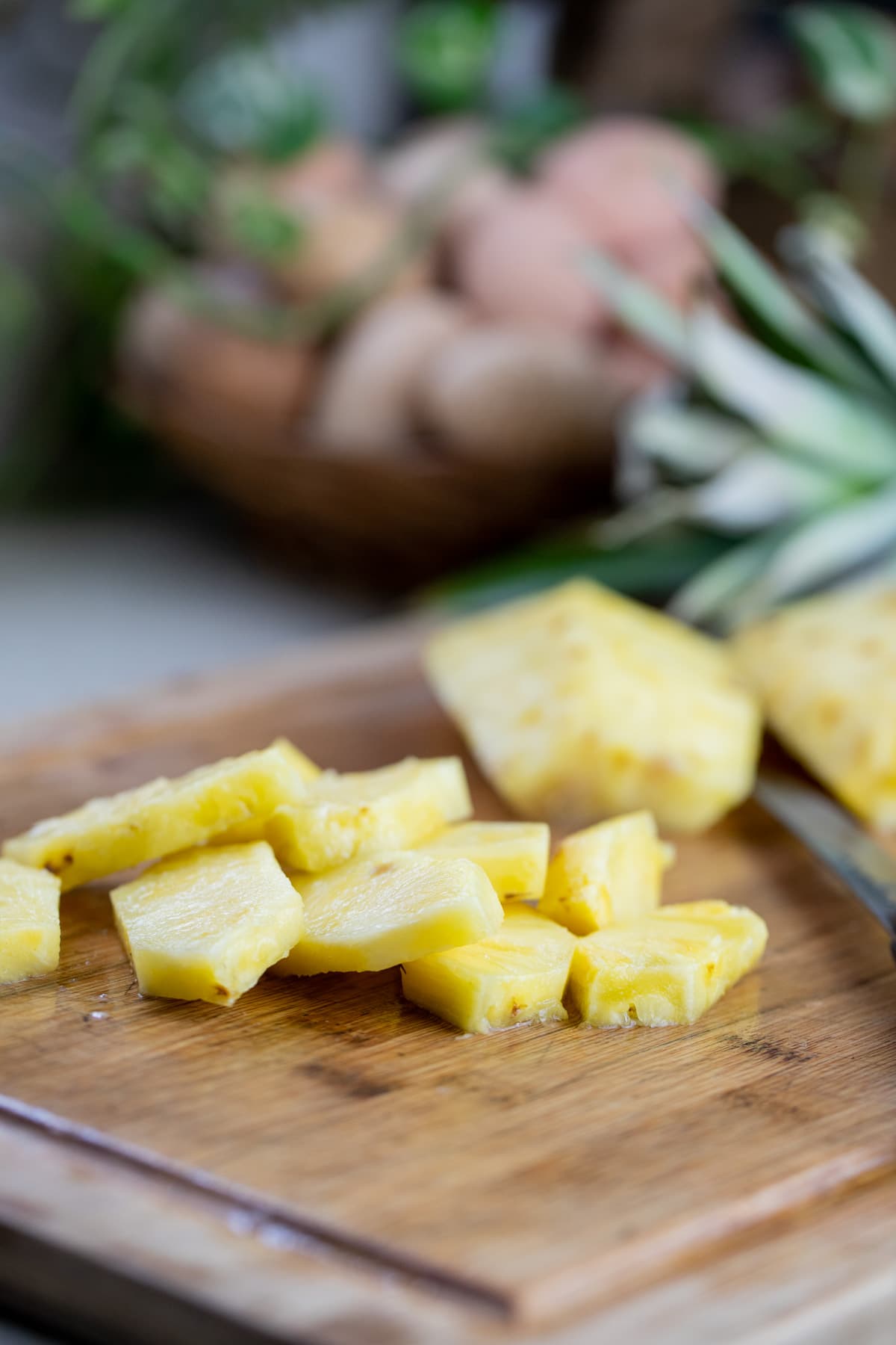 slicing the pineapple