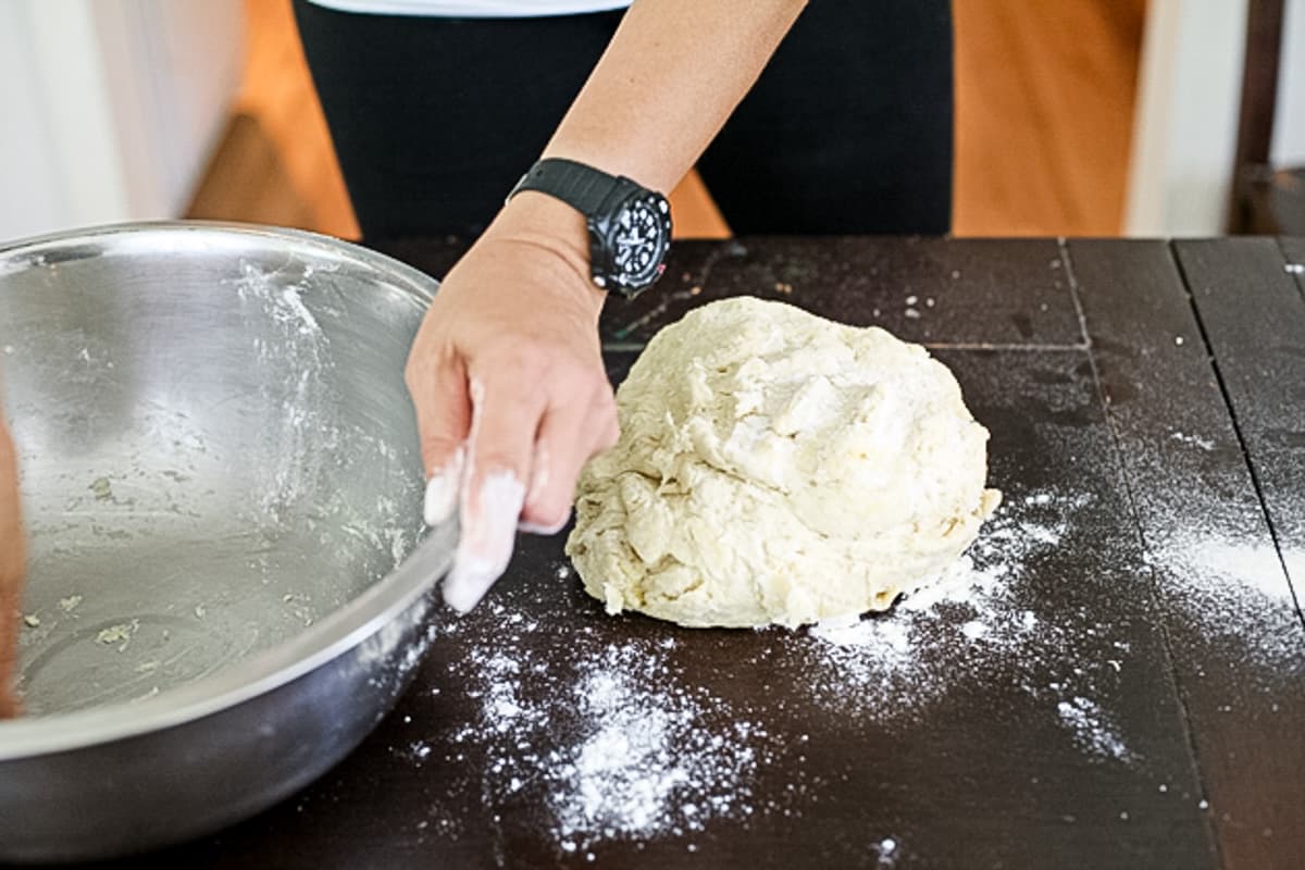 transferring the dough to the table