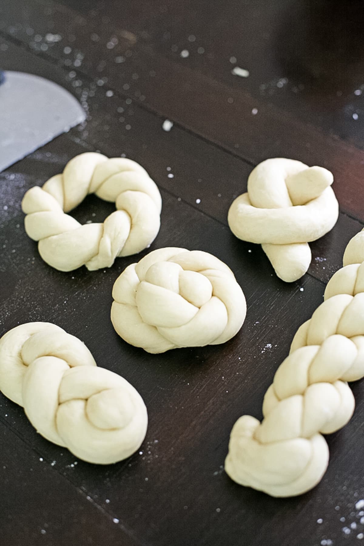 all the five challah bun designs before baking