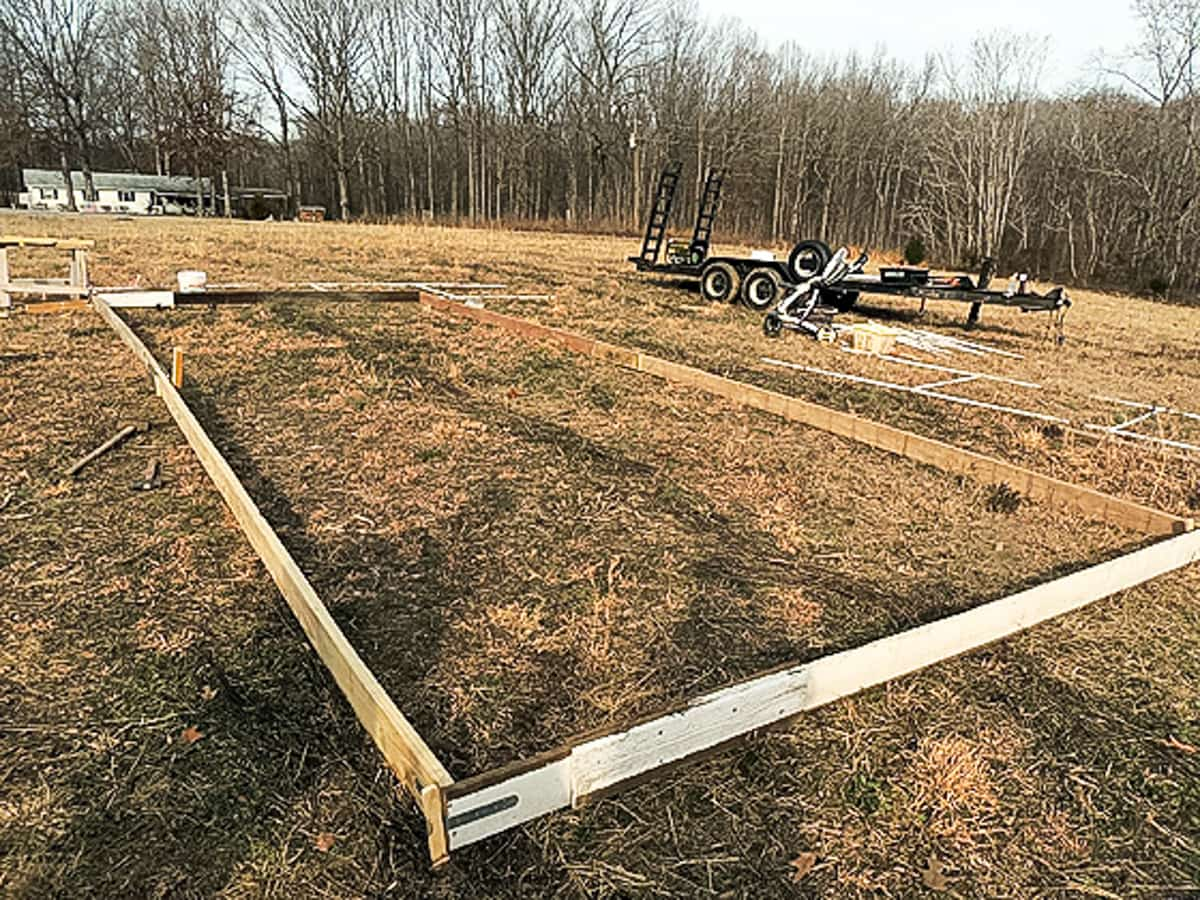 the frame of the greenhouse in the field