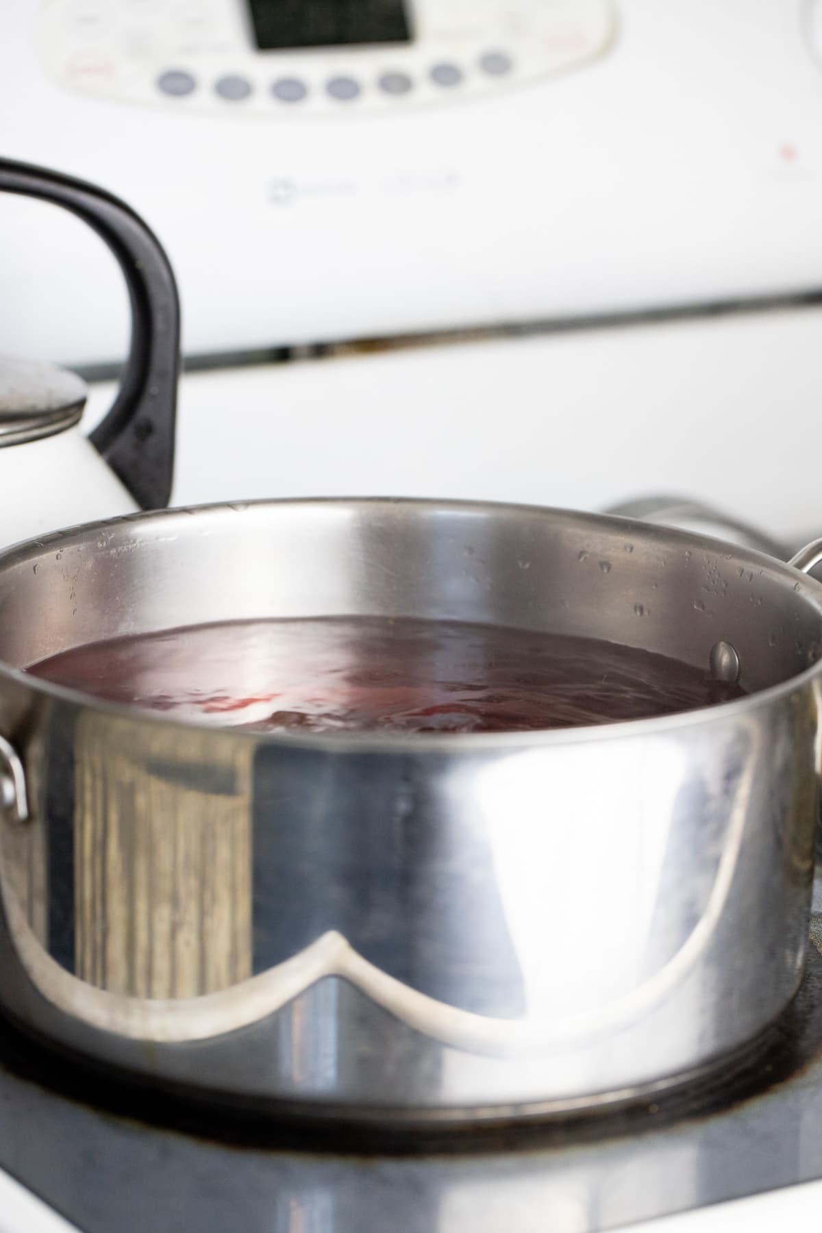 blanching the beets in boiling water