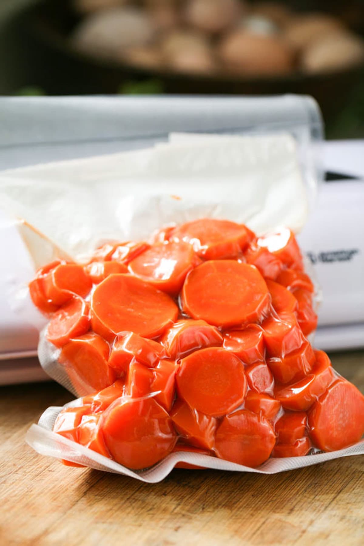 vacuumed bag of carrots ready for the freezer