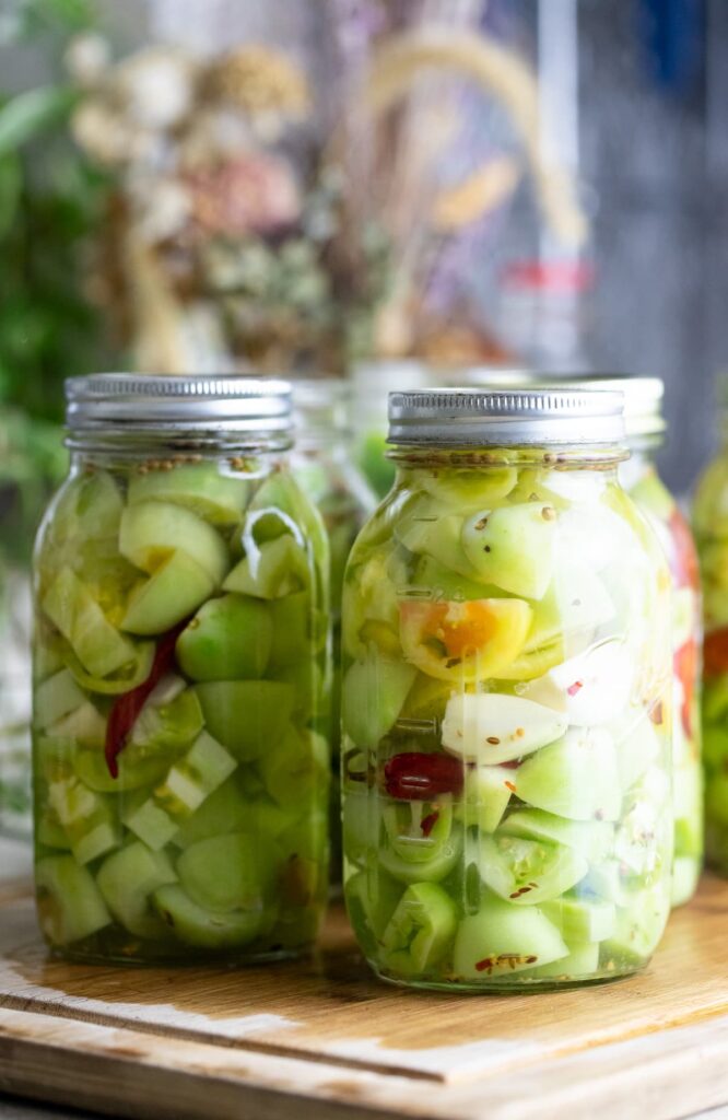pickled green tomatoes before processing