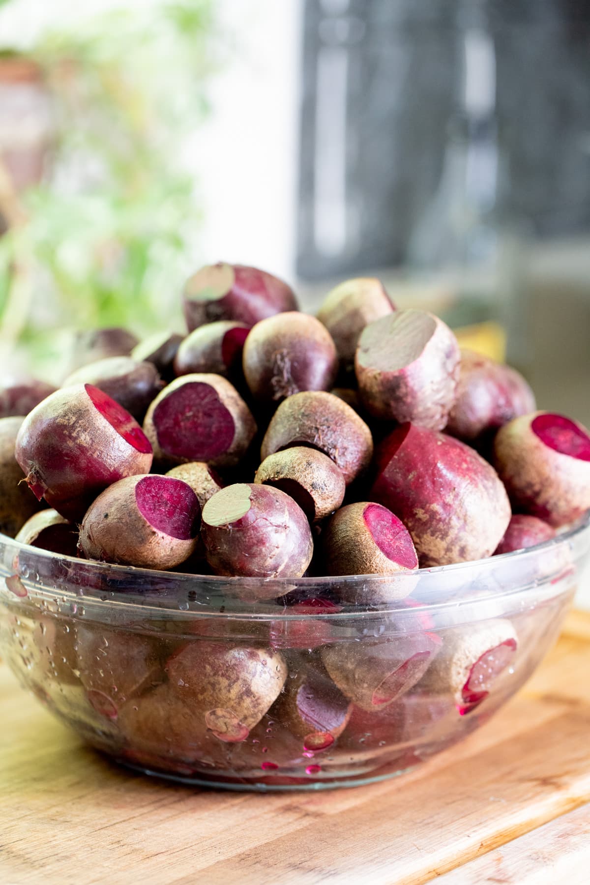 tops and root cut off the beets