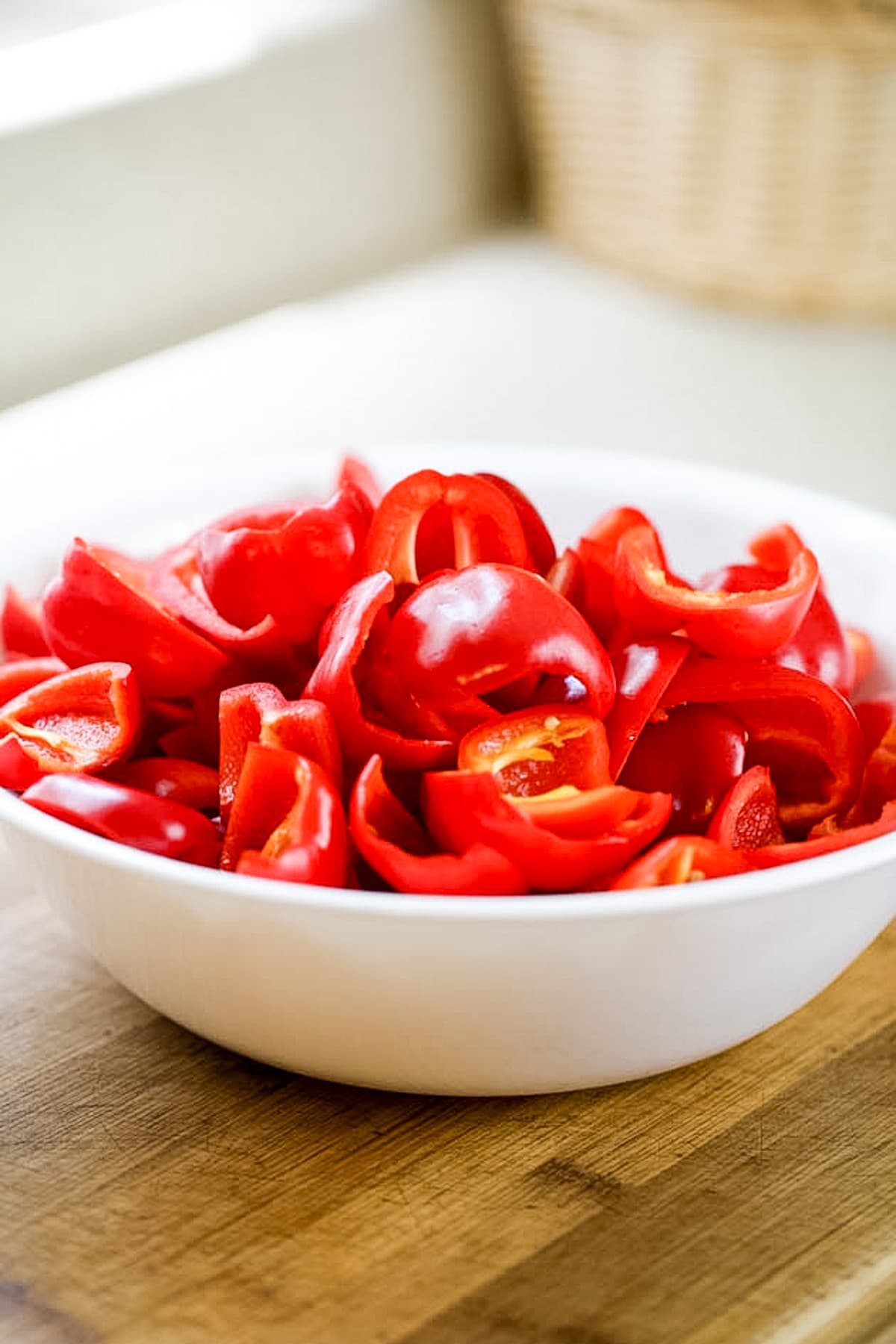 cut and cleaned red bell peppers