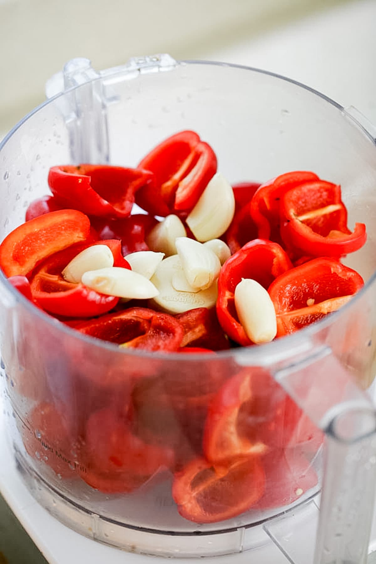peppers and garlic in the food processor