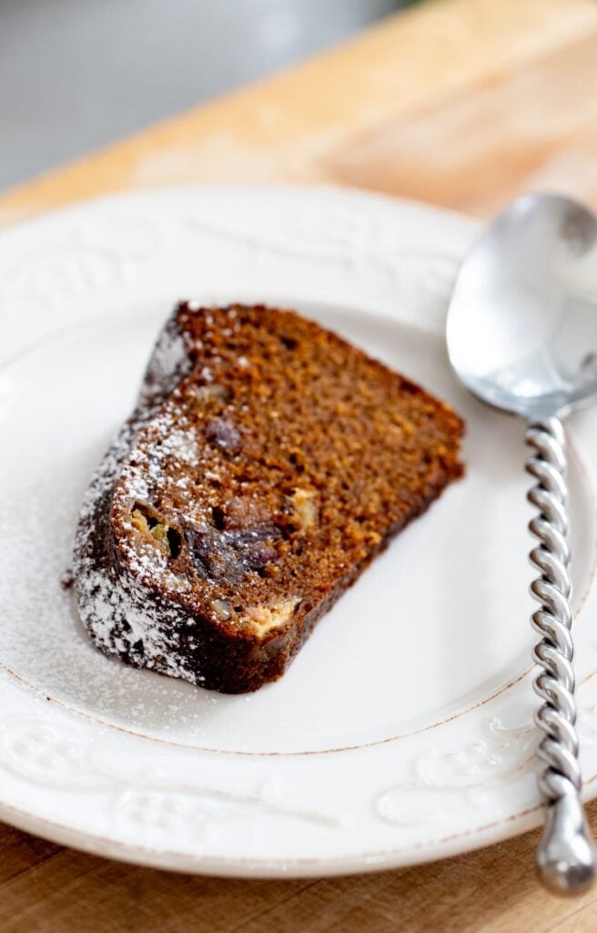 a slice of fig and honey cake