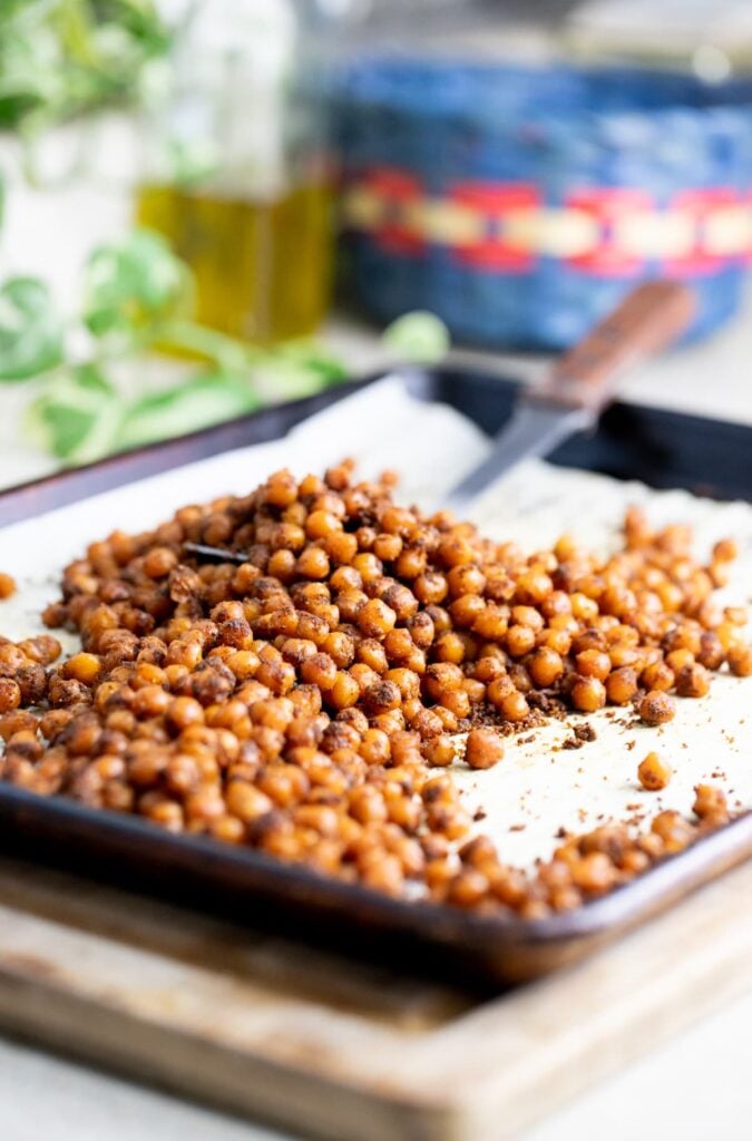 roasting the chickpeas in the oven