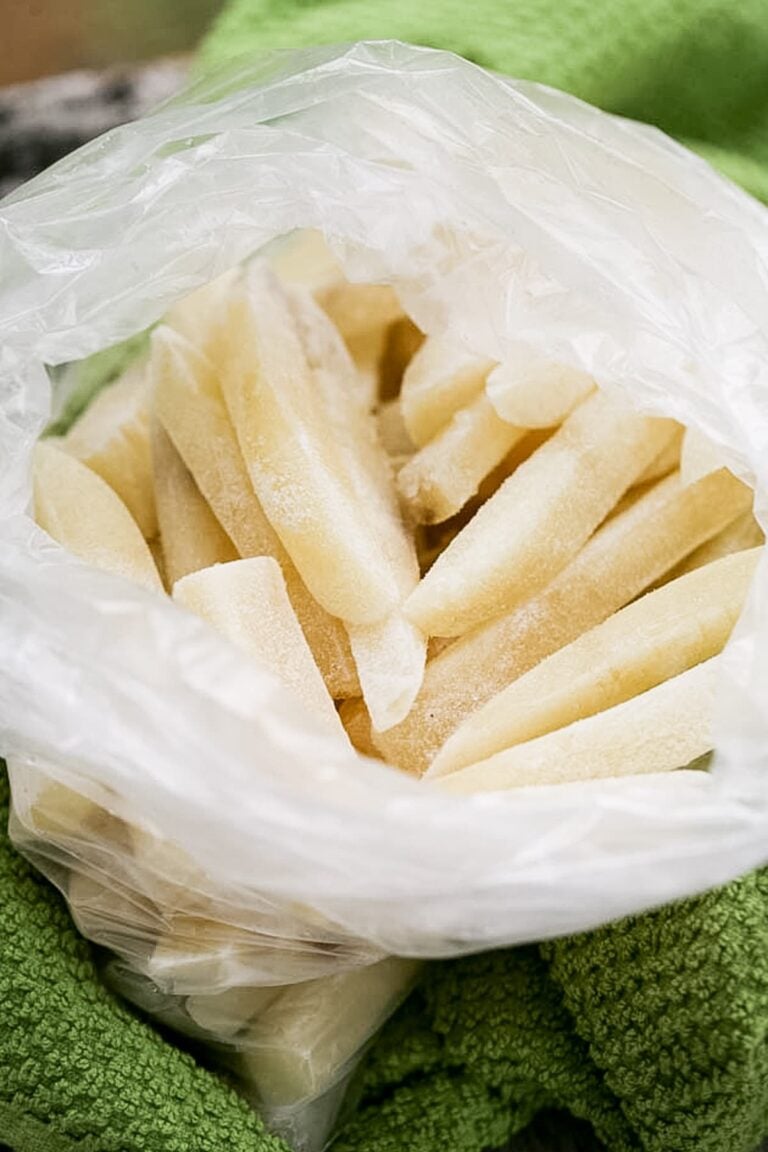 bagging frozen potatoes before placing in freezer