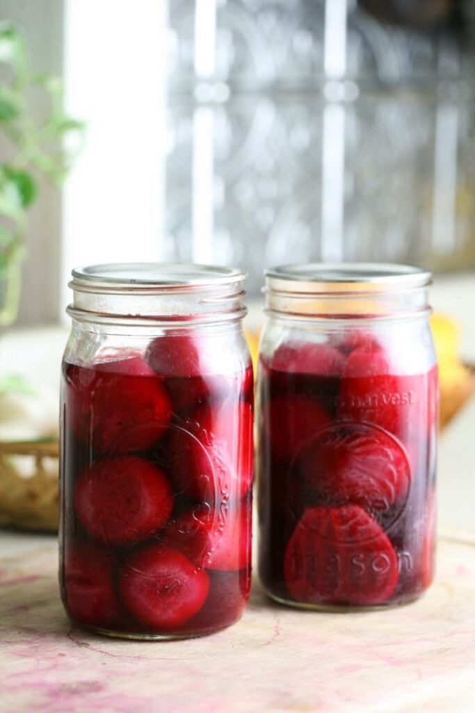 home canned beets ready for storage