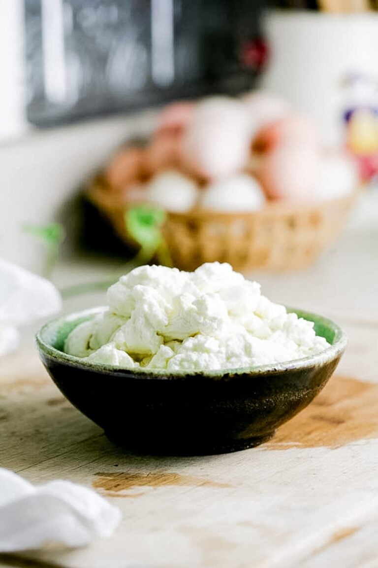 homemade chevre cheese in a bowl