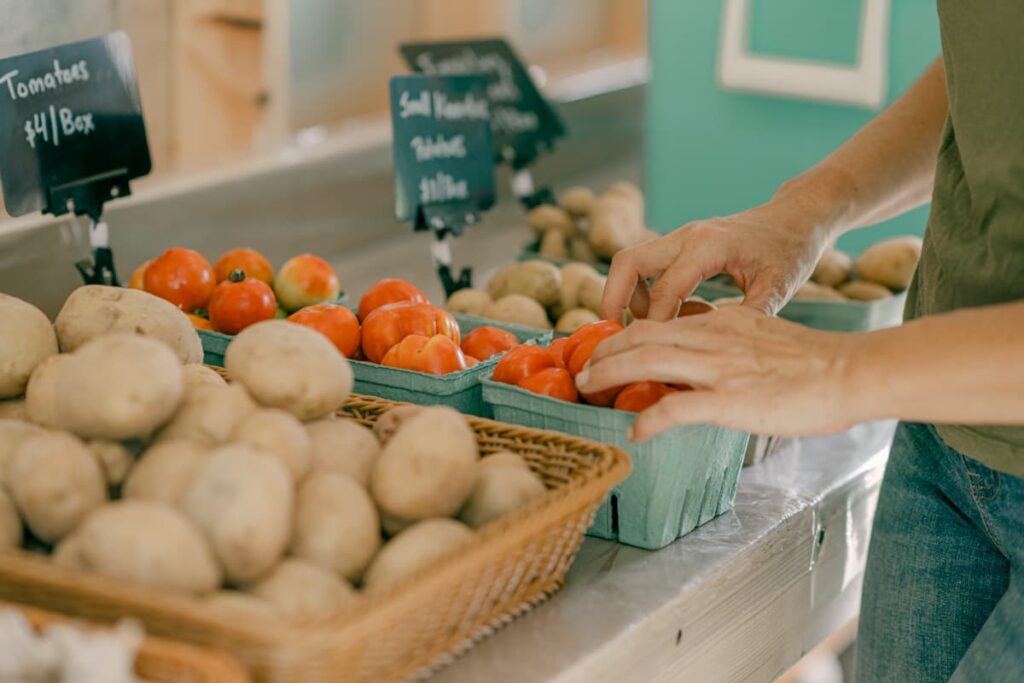 potatoes and tomatoes at the stand