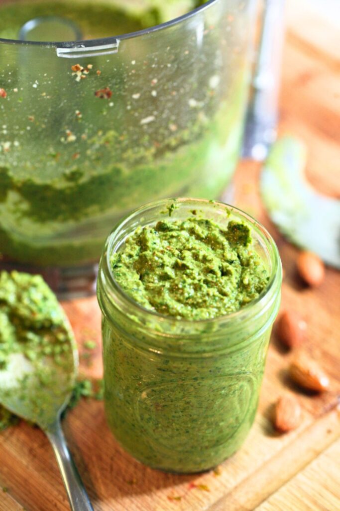 serving almond basil pesto