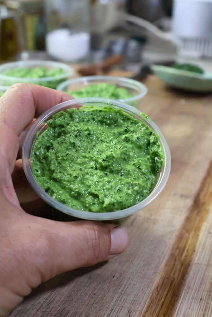 bok choi pesto ready for serving