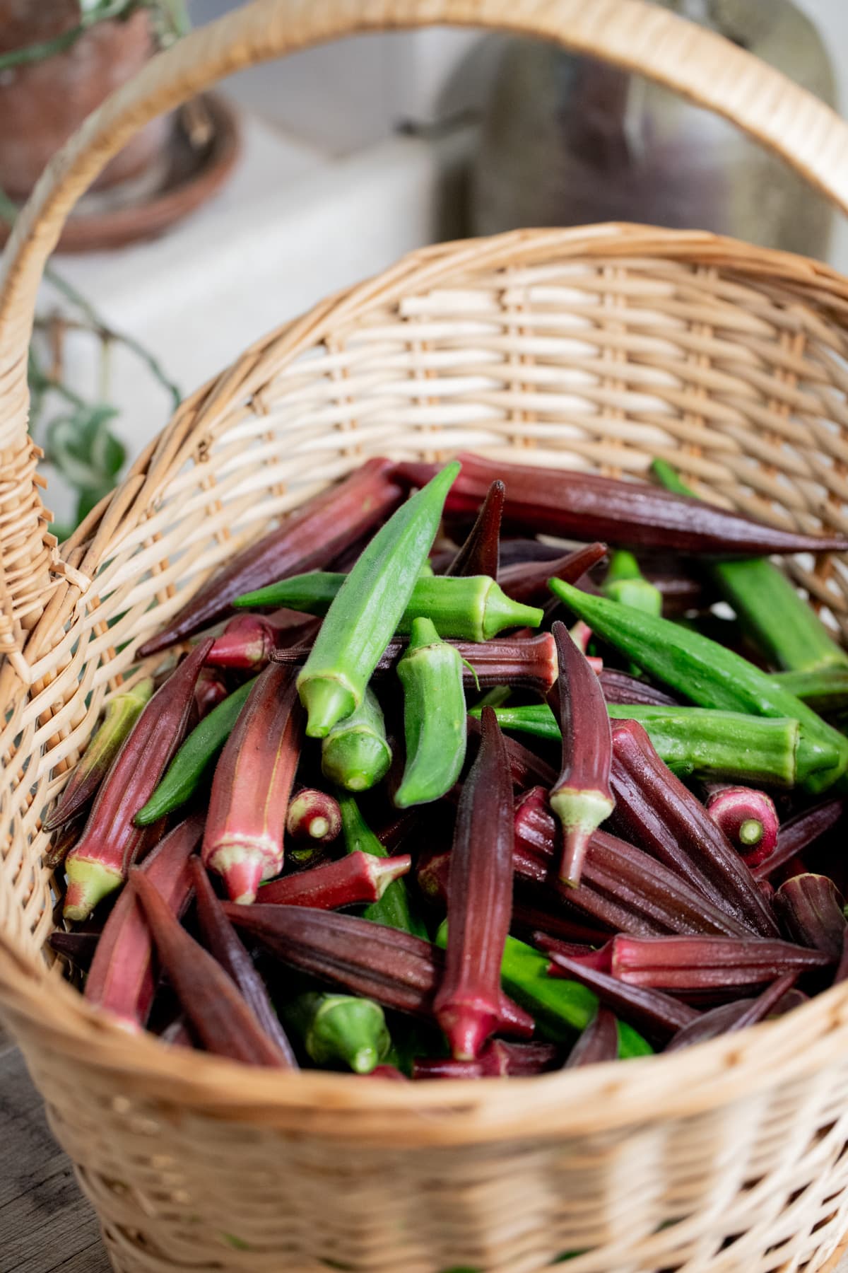 fresh okra in a basket