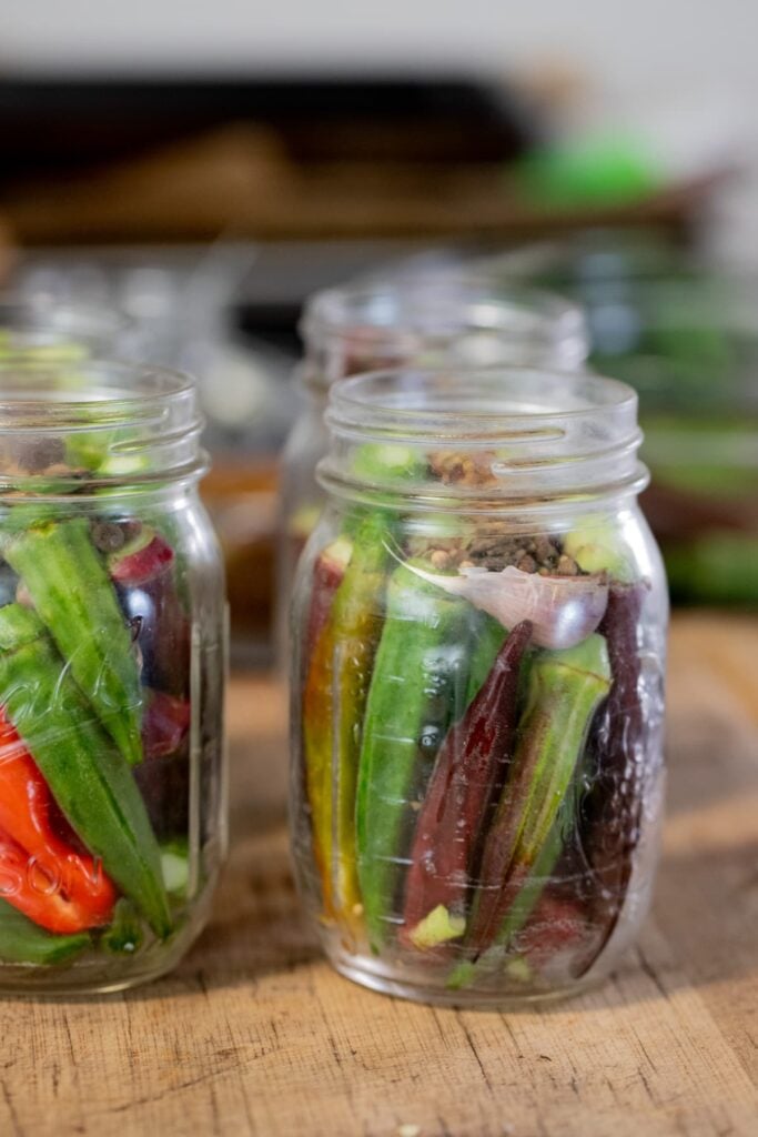 pint jars packed with okra