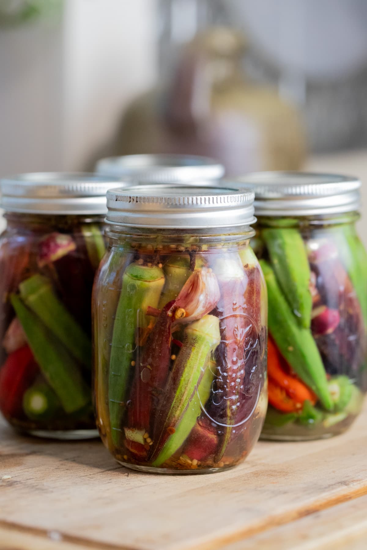 pickled okra ready for processing