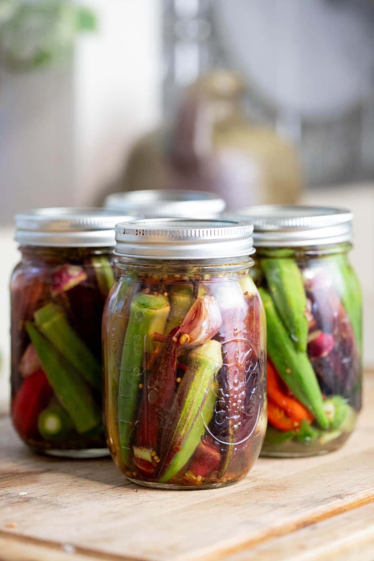 pickled okra in a jar