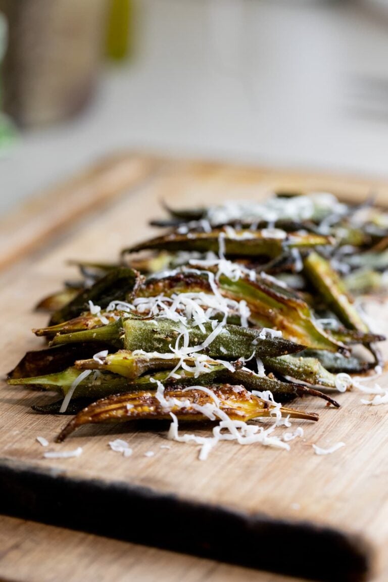 roasted okra with shredded cheddar cheese